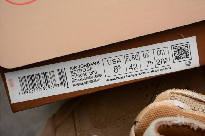 travis scott x air jordan 6 “british khaki ” dh0690-200