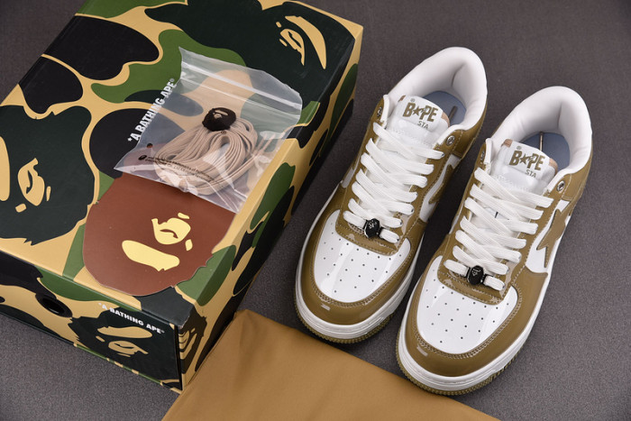 A Bathing Ape Bape Sta Patent Leather White Khaki 1I70-291-022