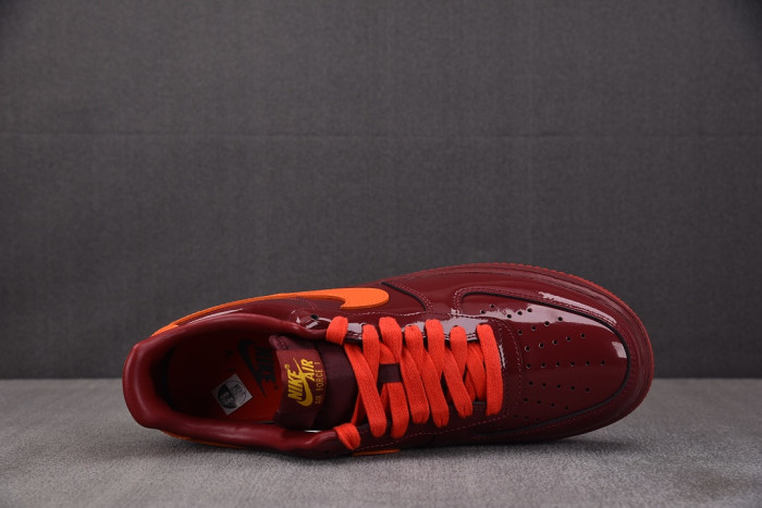 Nike Air Force 1 Low Patent Leather Dark Team Red Safety Orange IO4489-601