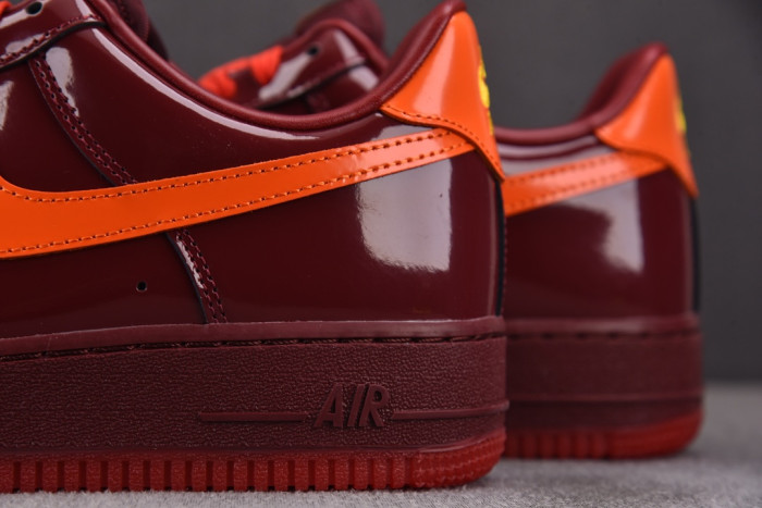 Nike Air Force 1 Low Patent Leather Dark Team Red Safety Orange IO4489-601